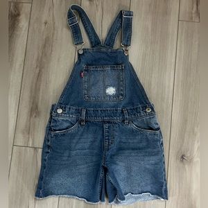 Levi's Denim Semi Distressed Raw Hem Shortalls - girls size 12 regular